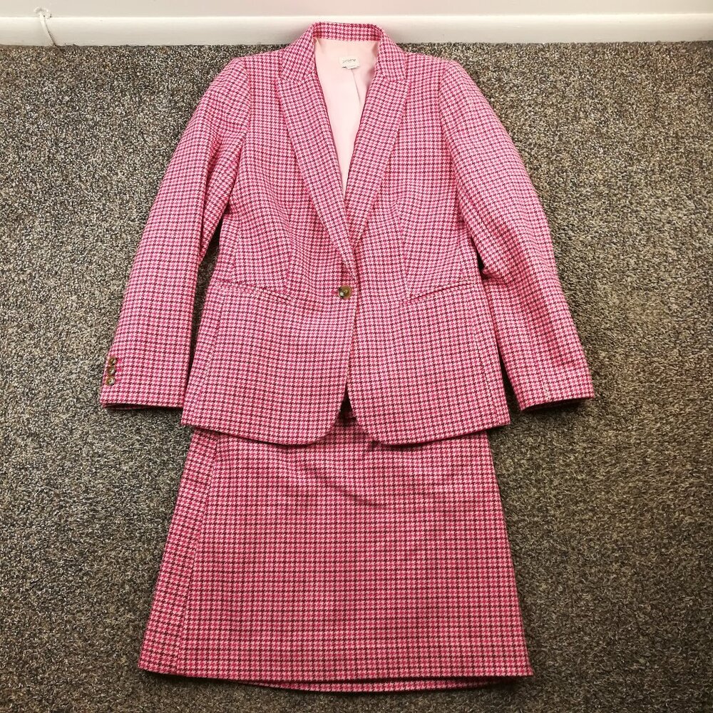 J. Crew Pink Houndstooth Skirt Suit Set